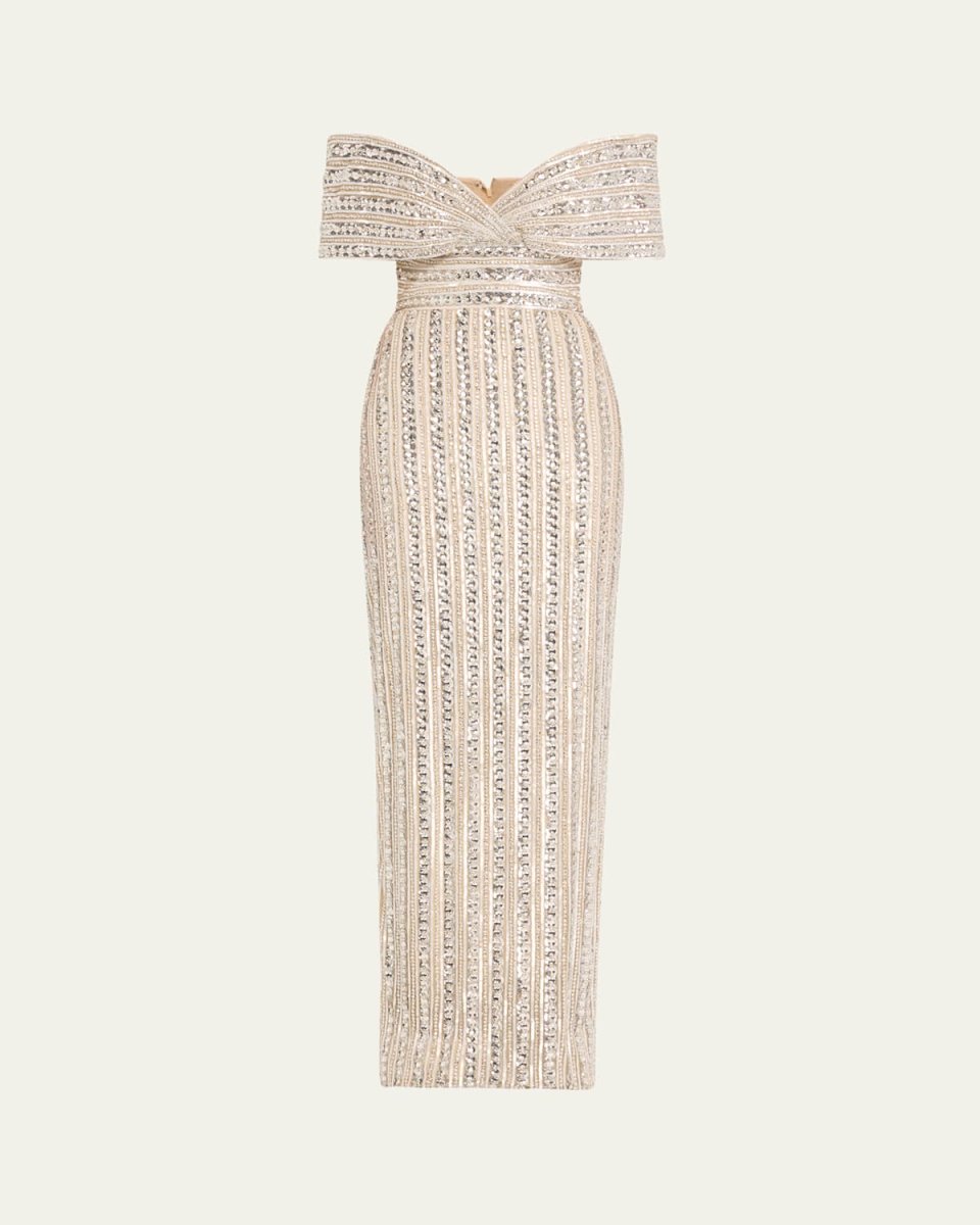 Embroidered Tulle Off-The-Shoulder Gown